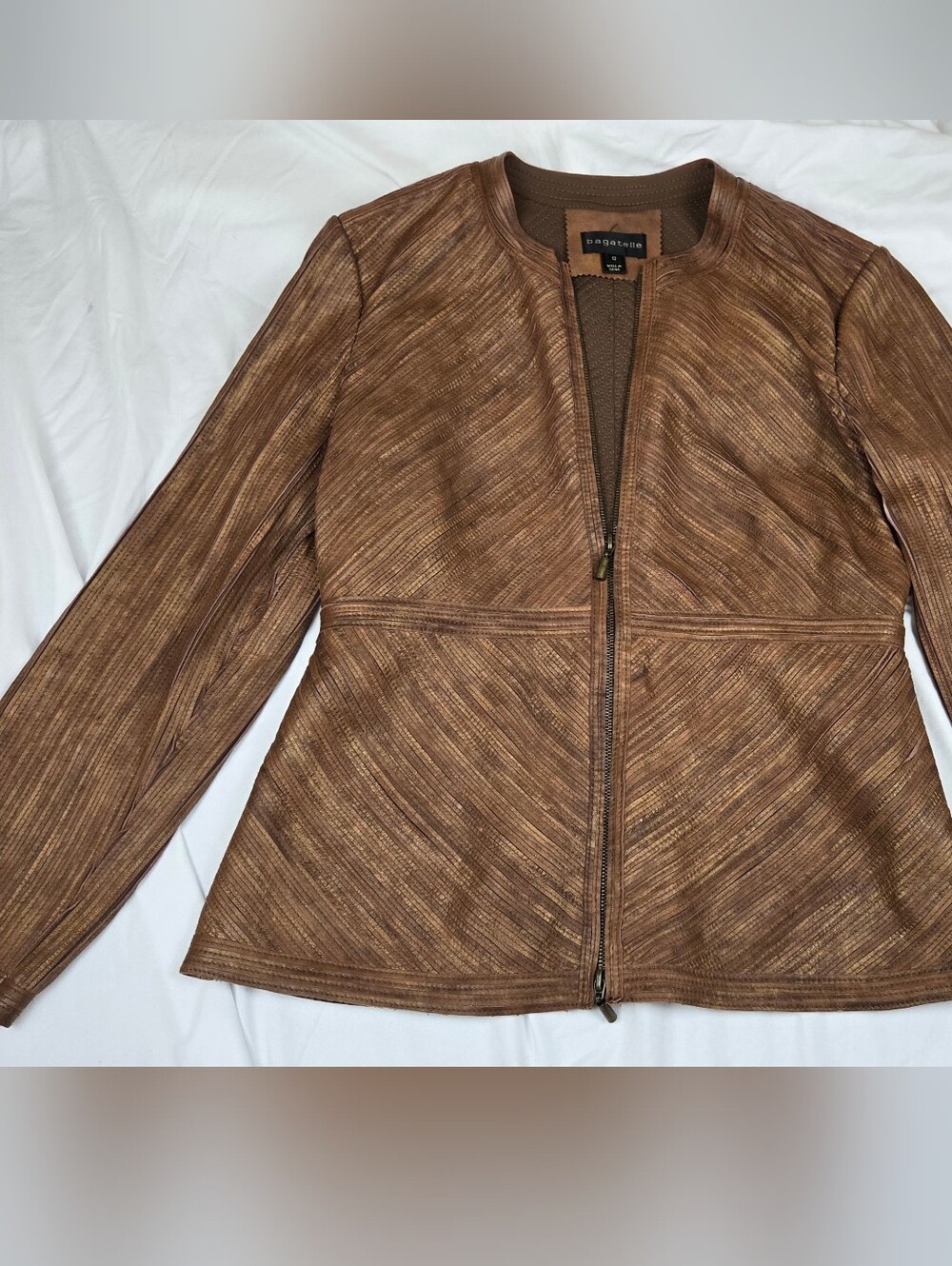 Bagatelle Genuine Leather Metallic Bronze Zip Front Jacket Women's Size 12
